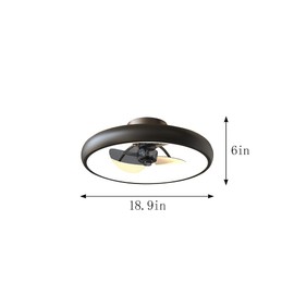 CIKASS Ceiling Fan with Lights Dimmable LED Reversible Blades Timing with Remote Control, 5 Invisible Blades Semi Flush Mount Low Profile Fan (18.9, Black)