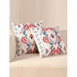 Glamm Texa Christmas Cushion Covers 45 x 45 cm Modern Multicolor Cotton Pillo Case Pack Of 2 Decoritive Throw Pillow Cases