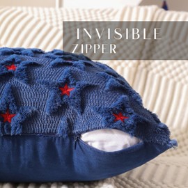 DFXSZ 4th of July Pillow Covers 18x18 inch Set of 2 4th of July Decor Red Embroidery Star Decoration Soft Plush Faux Fur Jacquard Throw Pillows Independence Day Decorations for Home Sofa PTK027A18