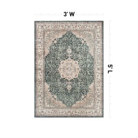 Rugshop Traditional Oriental Medallion Washable Non Slip Area Rug 3' x 5' Green