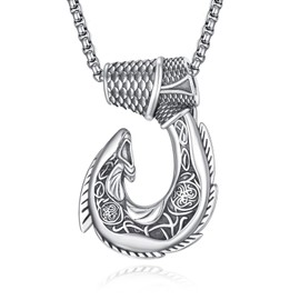 KATHLU Hawaiian Fish Hook Pendant Chain Maori Tribal Necklace Vintage Nautical Jewelry Gifts for Men Women