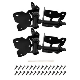 2 Pack Self Closing Gate Hinges for Wooden/Vinyl/PVC Fences, Heavy Duty Hinges Adjustable Tension 90 Degree with Installation Screws and Swing Adjuster Tool (Black, 2 Pack)