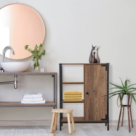 Landia Home Bathroom Storage Cabinet, Industrial Themed with a Steel Frame and Different Tiers of Shelves for Organization