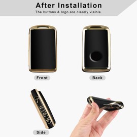 QBUC for Mazda Key Fob Cover Case with Leather Keychain for 2019-2023 Mazda 3, Mazda 6, Mazda 3 Hatchback, 2020-2023 Mazda CX-5, CX-9, CX-30 (2/3/4 Buttons) (Black)