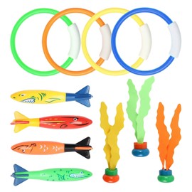 Yiirbcz 11 Stück Tauchringe für Kinder Unterwasser Tauchspielzeug Set Tauchring Algenspielzeug Torpedo für Unterwasserspiel und Tauchtraining von Kindern Sommer Poolparty für Jungen und Mädchen
