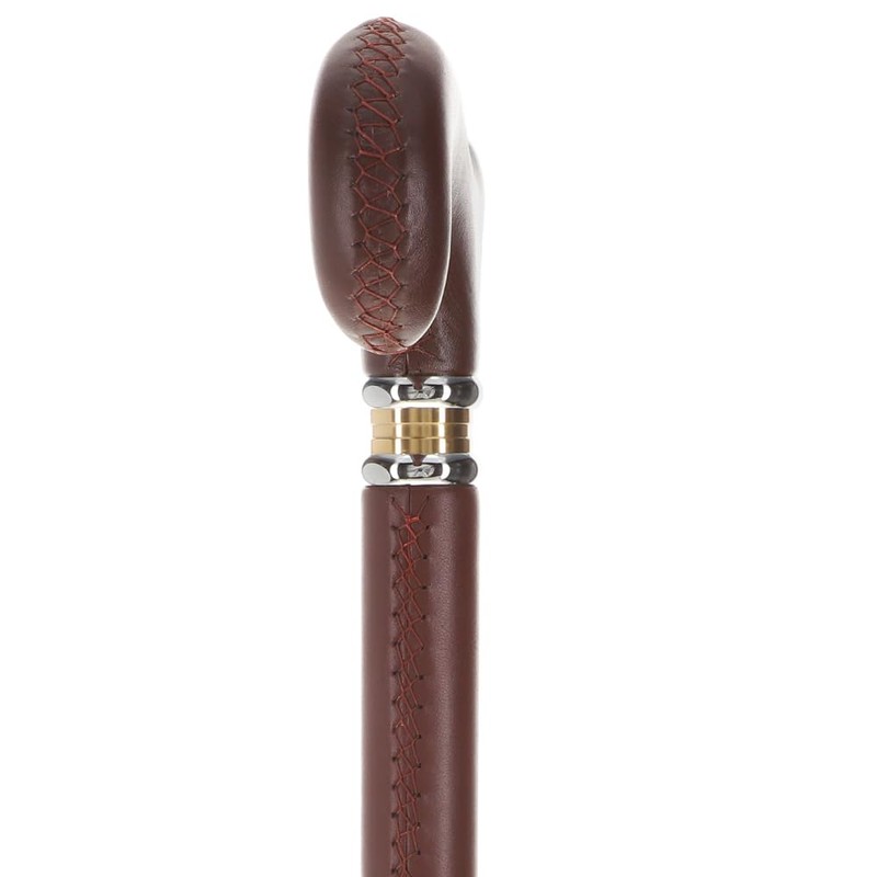 Soft Genuine Leather Grip Brown Cane - Leather Wrapped Shaft