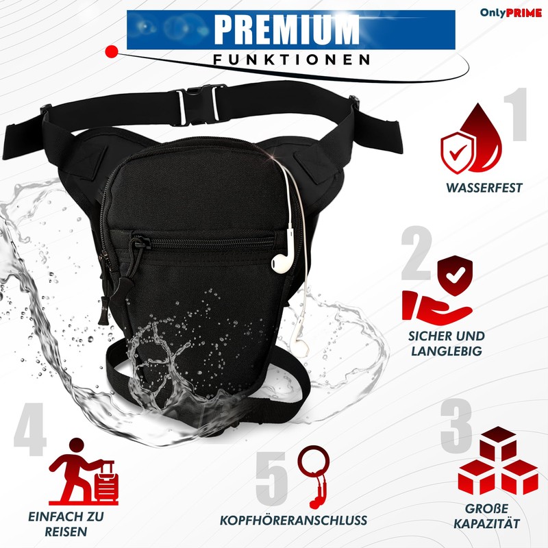 OnlyPRiME Motorcycle Leg Bag Waterproof with Rain Cover and Adjustable