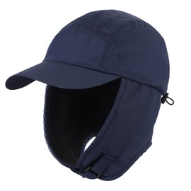 Decentron Kids Winter Hat Boys Earflap Beanie Fleece Stocking Cap Warm Trapper Hat Water Resistant Navy Blue