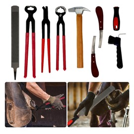 Gtouse 8Pcs Farrier Hoof Tool Kit Horse Hoof Trimming Tools Farrier Hoof Nippers, Horseshoe Cutting Pliers, Hoof Rasp File, Horseshoe Brush, Hoof Knife, Hoof Hammer for Horses Cattle Sheep Donkeys