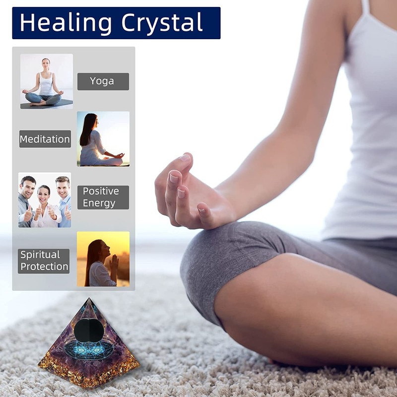 Besorgone Handmade Orgonite Pyramid for Positive Energy Obsidian Crystal Sphere