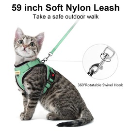 MingXpets Cat Harness and Leash for Walking, Retractable Cat Harnesses and Leash Set Escape Proof, Breathable Soft Kitten Small Large Harness for Travel Training and Walking, Green, M