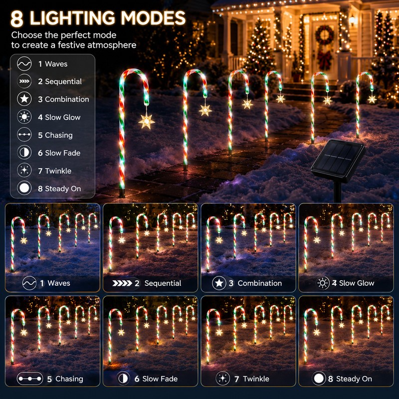 Solar Christmas Pathway Lights for Outdoor Décor – 5-Piece 8-Mode