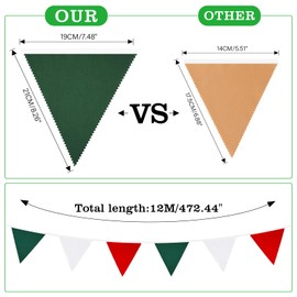 G2PLUS 12M Red Green and White Cotton Banner - 42PCS Christmas Fabric Bunting Banner - 19x21CM Reusable Cotton Xmas Garlands for Christmas Parties Decoration