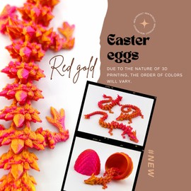 3D Printed Dragon Egg,Dragon Eggs with Dragon Inside,Crystal Dragon Fidget Toys,Full Articulated Dragon Dragon in Egg,Adults Fidget Toys for Autism ADHD (Red-GOLD11inch)