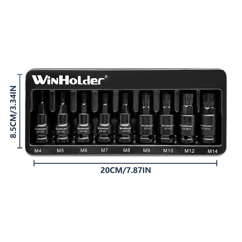 WinHolder Impact Spline Bit Sockets Set, 3/8" Drive, M4 -