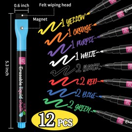 Chalk Markers, 12PCS Window Markers, Chalkboard Markers, Liquid Chalk Markers for Blackboard, Free Creation and Marking, Rich Colors, Smooth Writing, Easy to Erase, Exquisite Home Decoration