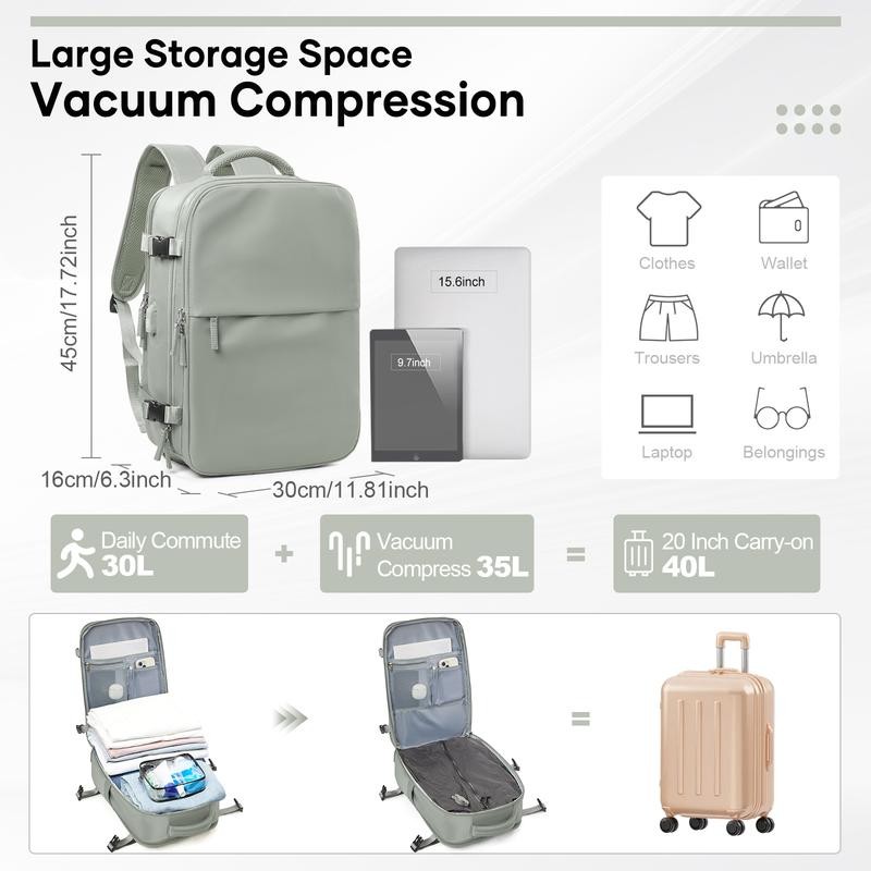Vacuum Travel Backpack - Save 30% Space with Compression, Carry-On