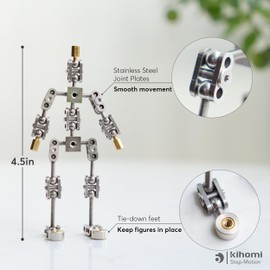 Kihomi Studio Stop Motion Armature Kit - Feet Tie Down DIY Metal Puppet Figure Skeletons Easy Assembly for Animation Character Design & Creative Fun, Perfect for Stop Motion Animation (Silver, 4.5in)