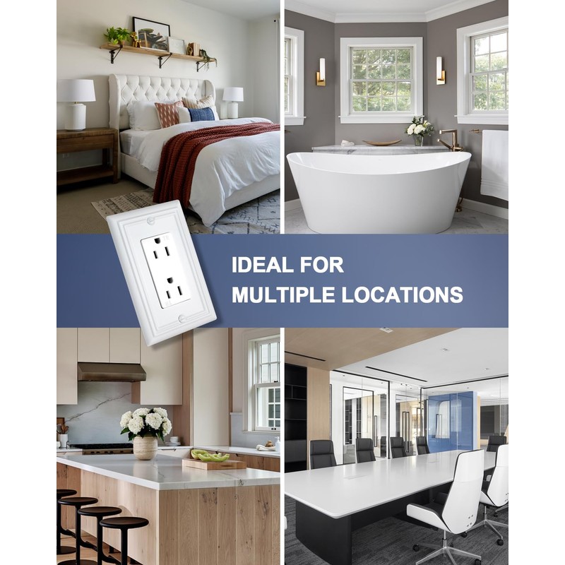 ZILLSEA Pure White Decorator Wall Plates, 4-Pack Switch Plates and
