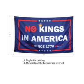 ZKflager No Kings In America Since 1776 Patriotic Funny Cool Flags Meme Flags Banner 3X5 Ft College Dorm Room Guys Man Cave Bedroom Outdoor Indoor Frat Bedroom Patio Garden Blue