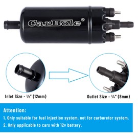 CarBole External In Line Fuel Pump: 116 PSI High Pressure Unversal 12V Electric Pump Injection Systems Replacement for 0580464070 With Mounting Bracket Clamp (Black)