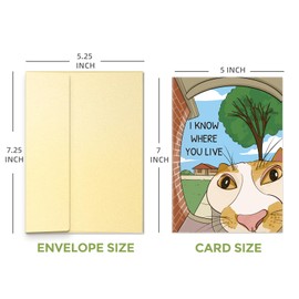 KKJAYO I Know Where You Live Funny New Home Card - Fisheye Lens Cat Housewarming Card, Happy New Home Gag Card for Friends, Coworkers, Relative, Neighbors