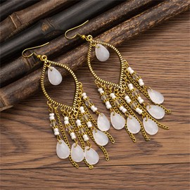Coadipress Long Bohemian Drop Dangle Earrings for Women Retro Colorful Tassel Statement Drop Earrings Beaded Tassel Chandelier Earring Boho Elegant Jewelry (White)