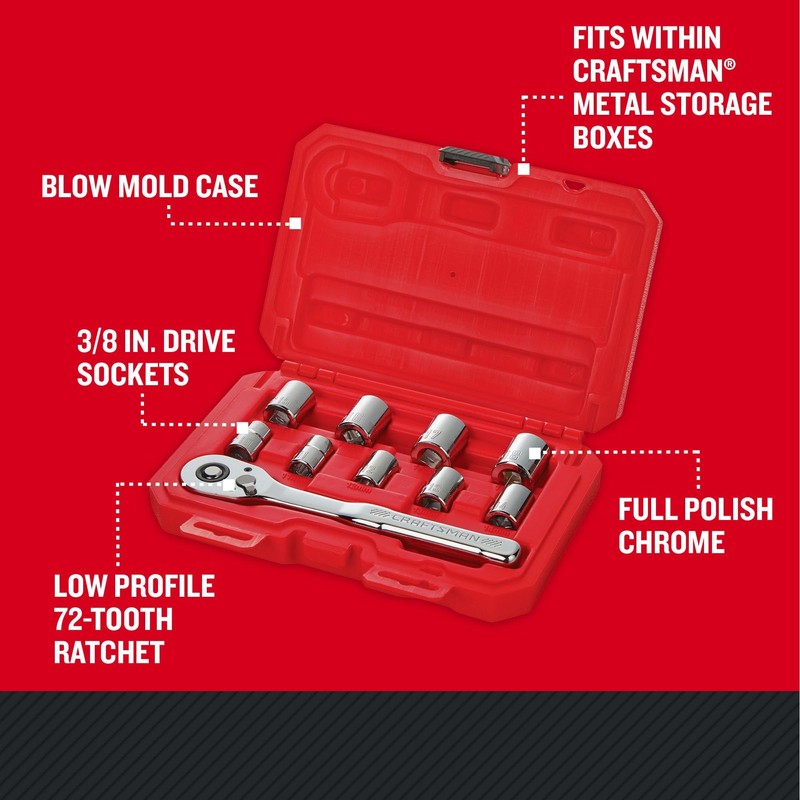 CRAFTSMAN Mechanics Tool Set, Metric, 3/8 Inch Drive, 10 Piece
