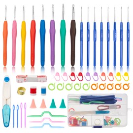 Zyzhogar 52 Pcs Crochet Hooks Set, 16 Size Crochet Hooks Needles Knitting Craft Crochet Set with Crochet Needle Accessories Ergonomic Aluminum Crochet Hooks for Making Ornaments