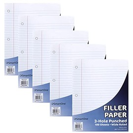 50 Pack Bulk Binder Paper Wide Ruled with Holes – 3 Hole Punched Filler Paper Bulk 100 Sheets Each