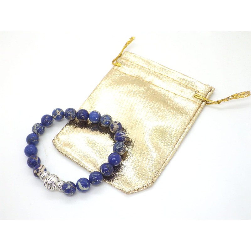 Ethnic bracelet for men in blue imperial jasper beads and