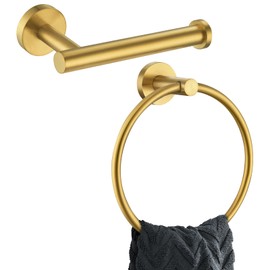 APLusee Brushed Gold 2 Pieces Bathroom Hardware Set, Hand Towel Ring and Toilet Paper Holder, 304 Stainless Steel Bath Accessories, Wall Mounted
