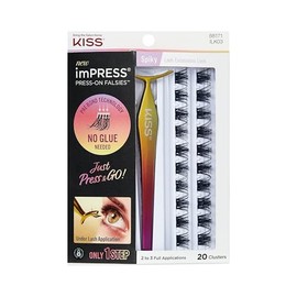 Extensiones de pestañas, Falsies imPRESS, Press on, kit de pestañas postizas naturales, sin residuos, sin necesidad de pegamento, fácil aplicación, 20 clusters, incluye pinzas aplicadoras