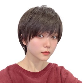 AQUADOLL Wig, Short, Full Wig, Pudding, Black Hair, Silver Hair, Silver, Boyish, Male Cross-dressing, Short Hair, Free Size, M Size, DBR.Deep Brown wg316-M-DBR