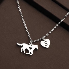 CHOORO Girls Horse Necklace Dainty Horse Jewelry Initial Necklace Kids Heart Initial Necklace Horse Gifts for Teen Girls Horse Lovers (S Horse -Necklace)