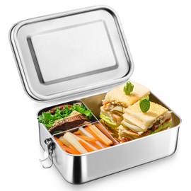 Homikit Lunch Box with Compartments, 850 ml Stainless Steel Bento Box Lunch Box for Children and Adults, Leak-Proof Metal Lunch Box with Sealing Ring for School, Office, Picnic, Dishwasher Safe