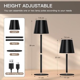 DILUMEN DILUMEN LED Akku Tischlampe Kabellos Touch Control Dimmbare,3000K/4000K/6500K Drei Farbtemperaturen Tischleuchte mit USB-Ladekabel, Fr Schlafzimmer,Arbeit, Bar,Restaurant(Schwarz)