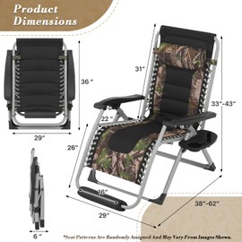 Athena Collection Zero Gravity Outdoor Lounge Chair Set of 2 with Cushion, 29" Width Pool Lounge Lawn Chairs Reclining with Cup Holder Foot Pad, Outdoor Chaise for Patio Beach Outside, Jungle