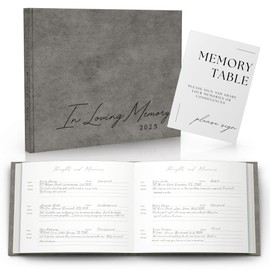 Funeral Guest Book for 2025 Celebration Of Life Memorial Service - Leather Memory Book for Funeral Guests to Sign In with Condolence Memory Table Sign & Back Pocket - Gray Guestbook