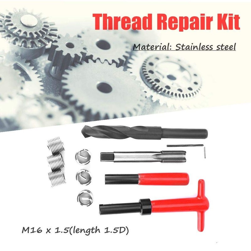 11Pcs Thread Repair Kit,M16x1.5 length 1.5D Stainless Steel Twisted Drill