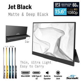 Santek Portable Monitor, 15.6 Inch 1920x1080P FHD IPS Gaming Monitor, Non Glare Display, Adjustable Blue Light Cut for Eye Care, Bi-Color Case with Build-in Stand (Jet Black)