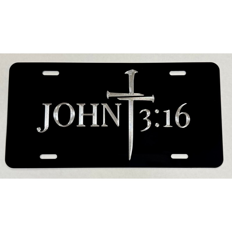 John 3:16 Cross Christian Car Tag Diamond Etched Vanity Front