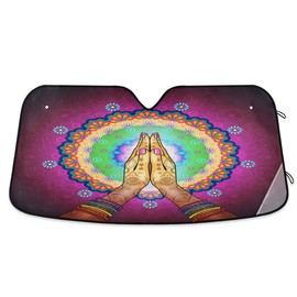 senya Car Windshield Sunshade Namaste Mandala Pattern, Blocks Sun Visor Protector Foldable Sun Shield Keep Your Vehicle Cool, Fits Windshields of Most Sizes