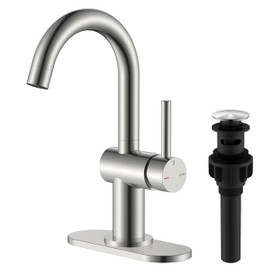 KENES Brushed Nickel Bathroom Faucet Single Handle Modern Prep Wet Bar Sink Faucet Bathroom Sink Faucets with Drain Assembly & Deck Plate, Farmhouse RV Camper Outdoor Utility Faucet, KE-9005B