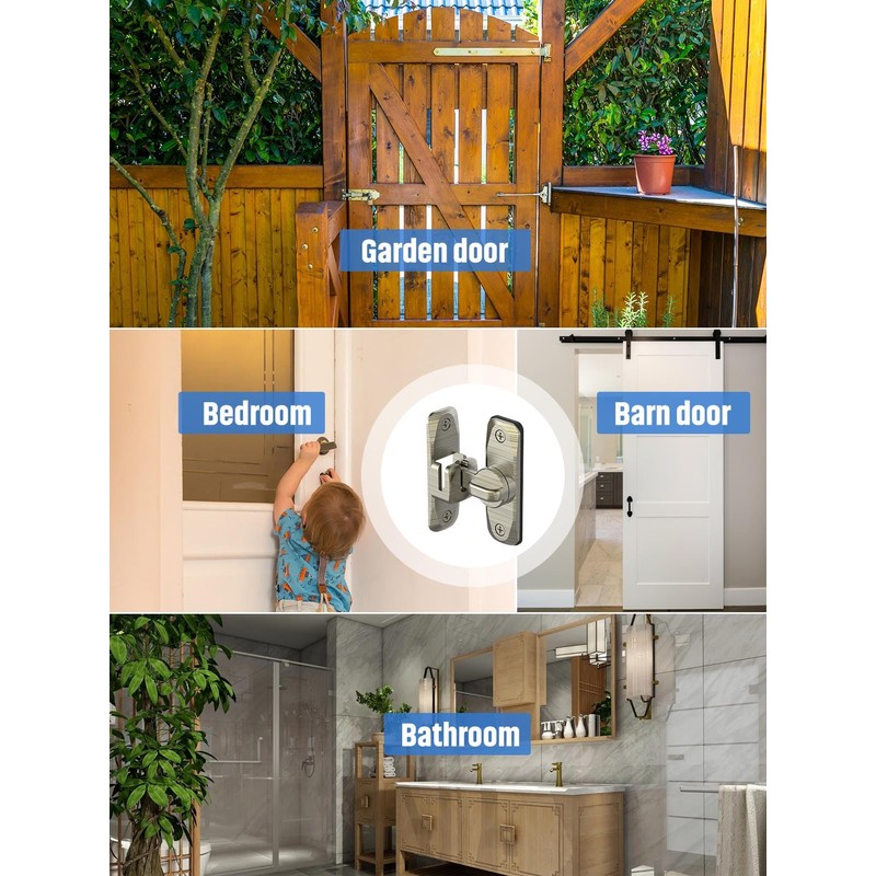 MeBantoo 90/180 Degree Flip Barn Door Lock, Protect Privacy -