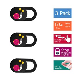 SIREG Webcam Cover Slide 0.027in Ultra Thin Web Camera Cover for Laptops Smartphone PC Tablets for Protecting Your Privacy Security (Snails-Black & 3 Pack)