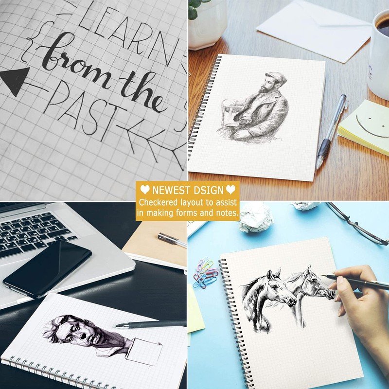 Cemiplus 2 Pack A4 Grid Spiral Notebook, Kraft Cover 5mm