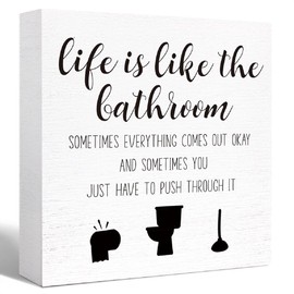 Funny Life is Like Wood Sign for Bathroom, Toilet, Restroom, Home Decor - Farmhouse Wooden Box Sign