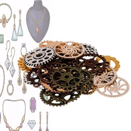50 Gramos Engranaje Steampunk, Bricolaje Surtido Color Antiguo Metal Steampunk Engranajes Charms Colgante para Reloj Engranaje Rueda Dentada Cadenas Corchetes y Anillos de Salto(Color Mezclado)