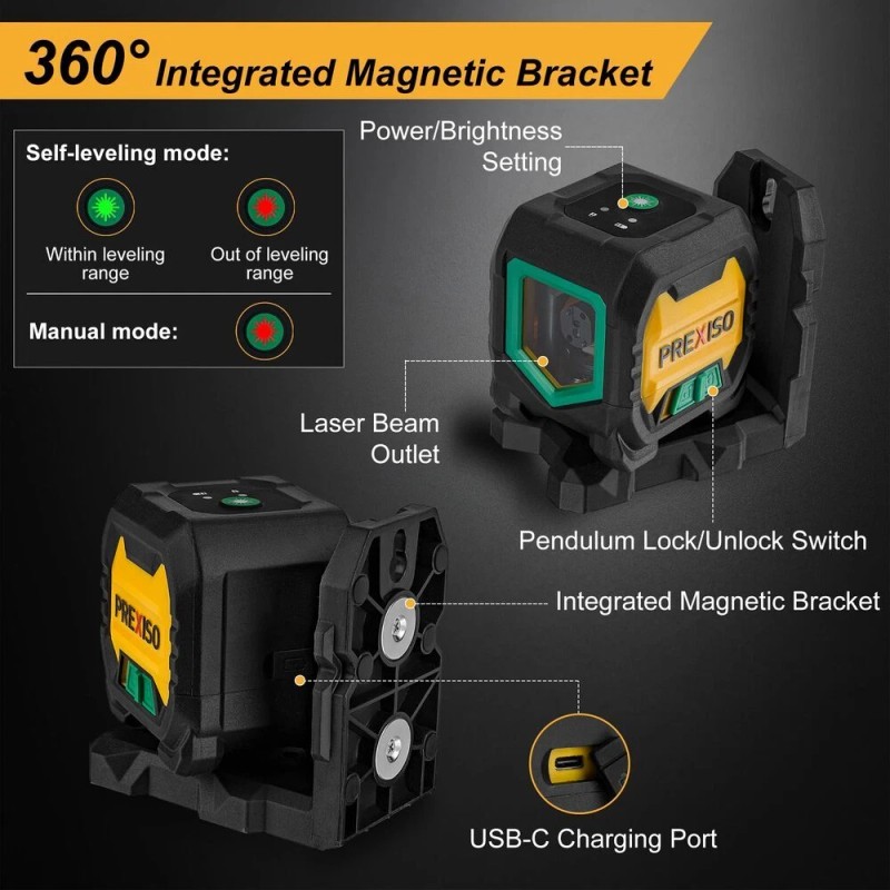 PREXISO Laser Level with 47 Inch Tripod IP54 65Ft Cross